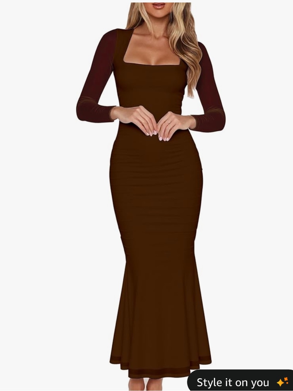 Brown Long Sleeve Bodycon Midi Dress. Worn once.